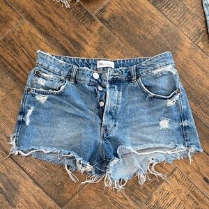 Zara Frayed Blue Jean Shorts